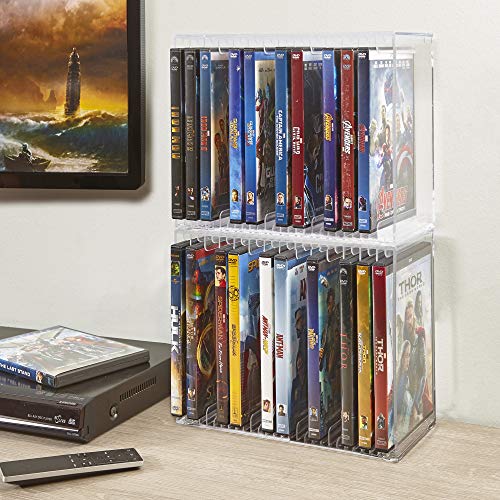 STORi Stackable Clear Plastic DVD Organizer with Rubber Feet | Rectangular Holder Perfect for Theater Room | Holds up to 14 Standard DVD Cases | Made in USA - Image 3