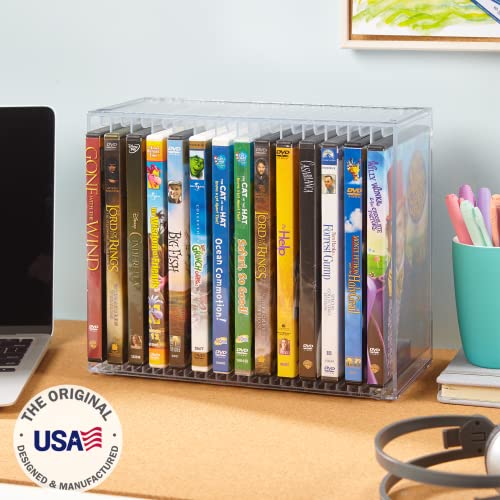 STORi Stackable Clear Plastic DVD Organizer with Rubber Feet | Rectangular Holder Perfect for Theater Room | Holds up to 14 Standard DVD Cases | Made in USA - Image 2