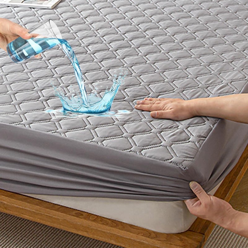 Highdi Mattress Protector Waterproof 100 x 200 cm, Children's Quilted Grey Topper Mattress Topper, Washable, Breathable Mattress Cover (Stretchable to 27 cm) - Image 1