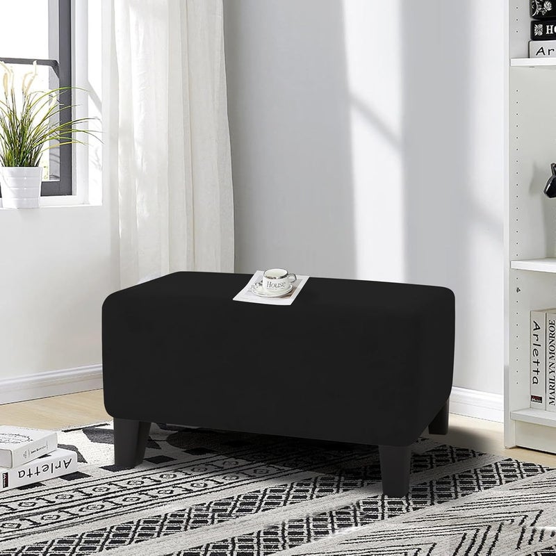 MAXIJIN Velvet Ottoman Cover Rectangular Stretch Square Ottoman Covers Slipcover Rectangle Washable Foot Stool Cover Thick Storage Protector with Elastic Bottom (Ottoman Small, Black) - Image 2