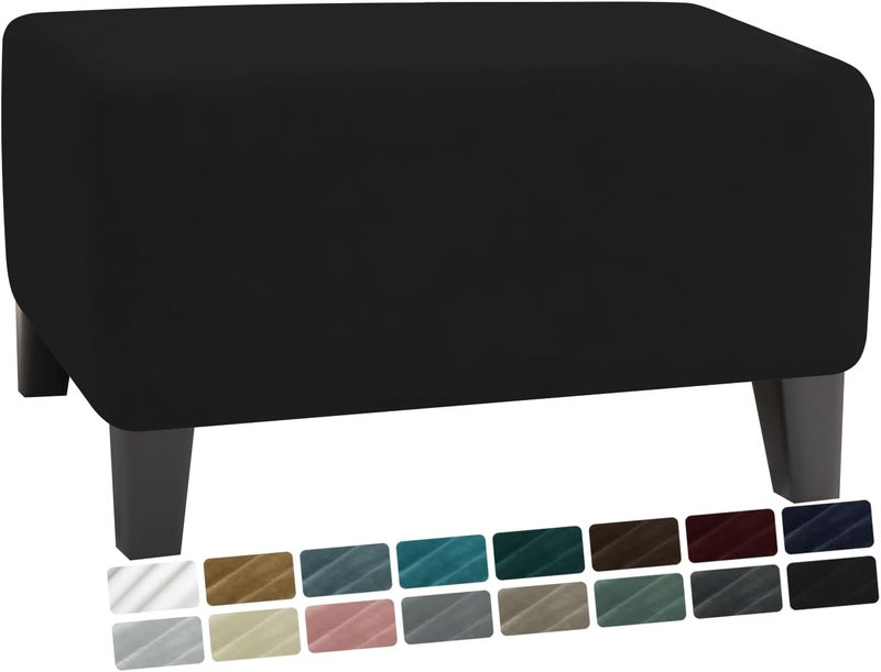MAXIJIN Velvet Ottoman Cover Rectangular Stretch Square Ottoman Covers Slipcover Rectangle Washable Foot Stool Cover Thick Storage Protector with Elastic Bottom (Ottoman Small, Black) - Image 1