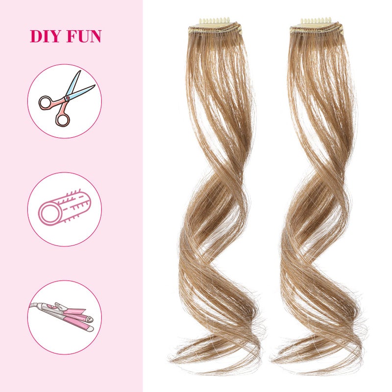 REECHO Side Air Bangs, 12 inch Long Wavy Curly Clip in Bangs Front Side Bangs for Women Daily Use 2 PCS Set Long Temples (Dark Blonde) - Image 5