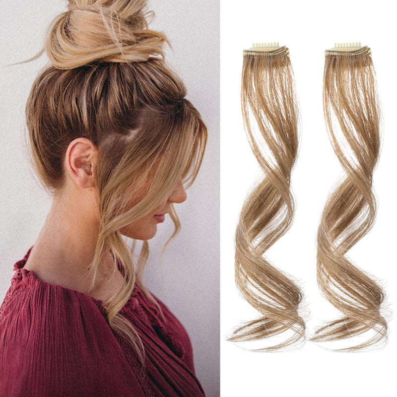 REECHO Side Air Bangs, 12 inch Long Wavy Curly Clip in Bangs Front Side Bangs for Women Daily Use 2 PCS Set Long Temples (Dark Blonde) - Image 1