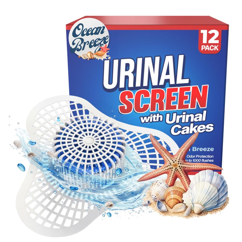 Urinal Screen Deodorizer 12 Pack with Urinal Cakes Ocean Breeze Scent AntiSplash Urinal Deodorizer
