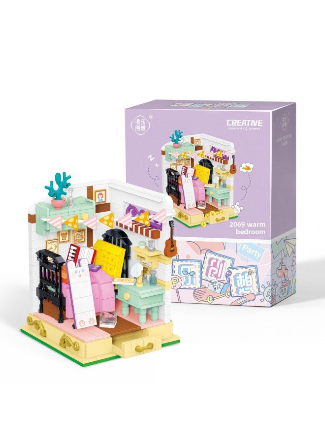 Stock Tailstock Compatible With Lego Street View Sunshine Room Boys And Girls Assembled Granular Building Blocks Internet Celebrant Toy Model-Color:Warm Bedroom/24cm Color Box 598 Particles】-Specifications:12*10*11.5cm - Image 1