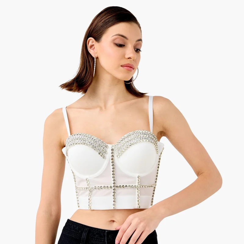 تواكستريمز Embellished Strappy Crop Top