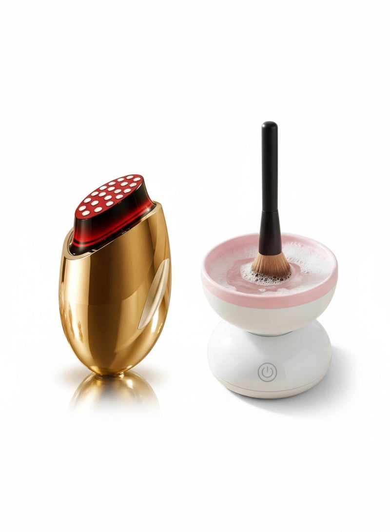 جهاز تنظيف فرش المكياج الكهربائي - يعمل بمنفذ USB مع وسادة تنظيف سيليكون ومسدس الكولاجين - جهاز تجميل بالضوء الأحمر - مجموعة أجهزة تدليك محمولة لشد وشد الوجه بتقنية EMS - Image 1