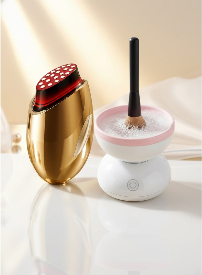 جهاز تنظيف فرش المكياج الكهربائي - يعمل بمنفذ USB مع وسادة تنظيف سيليكون ومسدس الكولاجين - جهاز تجميل بالضوء الأحمر - مجموعة أجهزة تدليك محمولة لشد وشد الوجه بتقنية EMS - Image 5