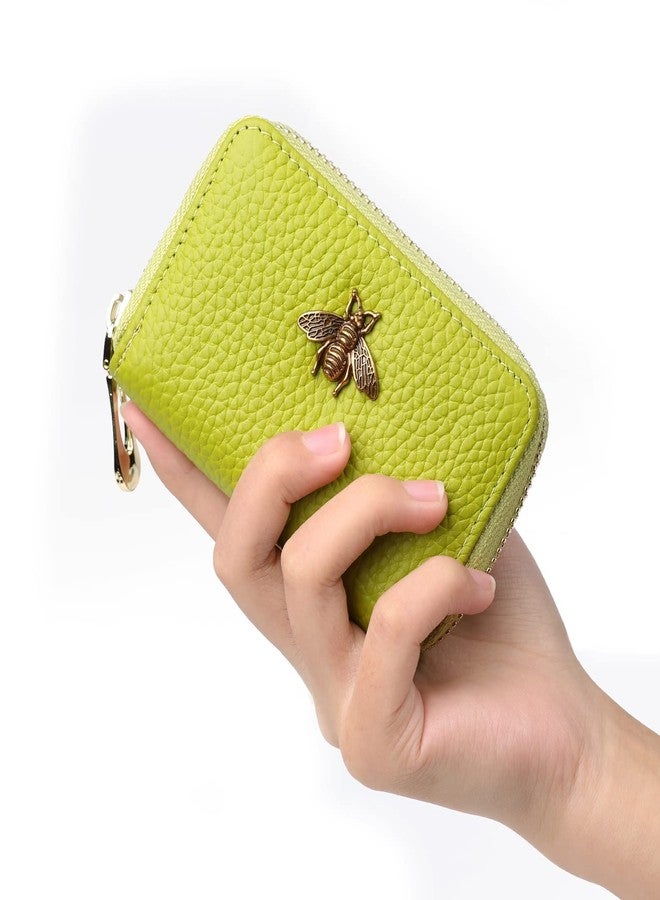 imeetu RFID Credit Card Holder, Small Leather Zipper Card Case Wallet for Women (Lite,Yellow Green) - Image 2