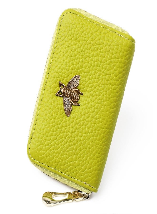 imeetu RFID Credit Card Holder, Small Leather Zipper Card Case Wallet for Women (Lite,Yellow Green) - Image 1