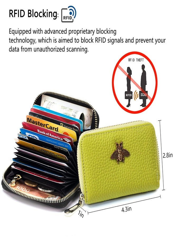 imeetu RFID Credit Card Holder, Small Leather Zipper Card Case Wallet for Women (Lite,Yellow Green) - Image 3