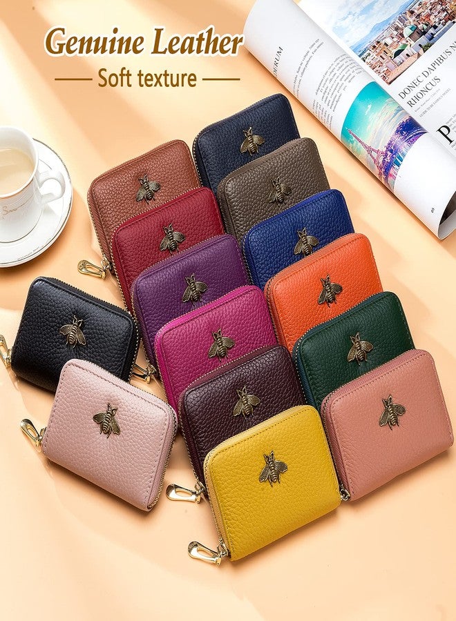 imeetu RFID Credit Card Holder, Small Leather Zipper Card Case Wallet for Women (Lite,Yellow Green) - Image 5
