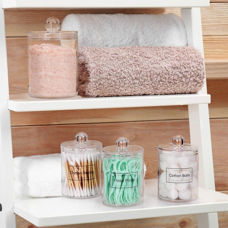Aozita 3 Pack Acrylic Qtip Holder Dispenser for Cotton Ball, Cotton Swab, Cotton Round Pads, Floss - 10 oz Clear Plastic Apothecary Jar Set for Bathroom Canister Storage Organization, Vanity Makeup Organizer  - Image 5