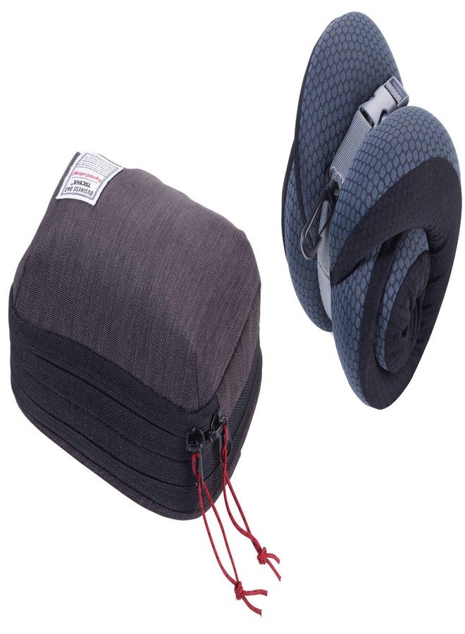 Troika Neck pillow in compression bag - BUSINESS TRAVEL PILLOW - can be rolled up to save space - Memory Foam: permanently dimensionally stable - for train, car, plane, sofa - polyester - black, grey - Image 1