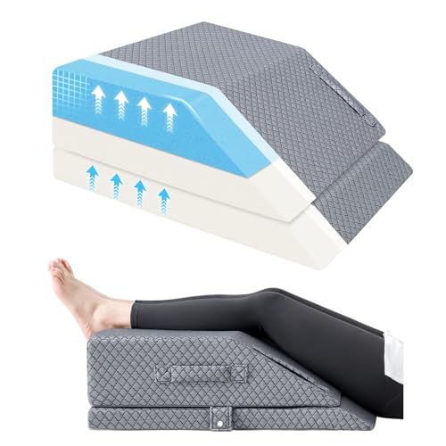 Wellsin 2 Height Adjustable Wedge Leg Pillow for Elevation Memory Foam Leg Elevation Pillows for Swelling with 3 Handles and Washable Cover