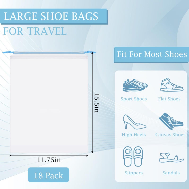 Coidea 18 Pack Shoe Bags for Travel, 15.7" x 11.8" Clear Travel Shoe Bags for Packing with Colorful Drawstring, Large Waterproof Portable Travel Shoe Storage Bag Travel Essentials Women for and Men - Image 2