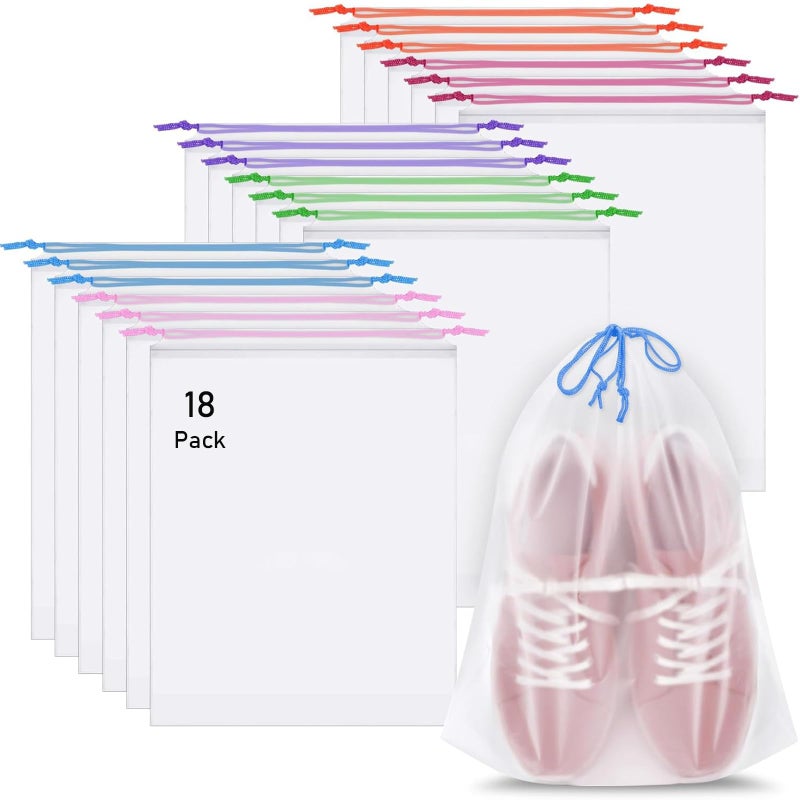 Coidea 18 Pack Shoe Bags for Travel, 15.7" x 11.8" Clear Travel Shoe Bags for Packing with Colorful Drawstring, Large Waterproof Portable Travel Shoe Storage Bag Travel Essentials Women for and Men - Image 1