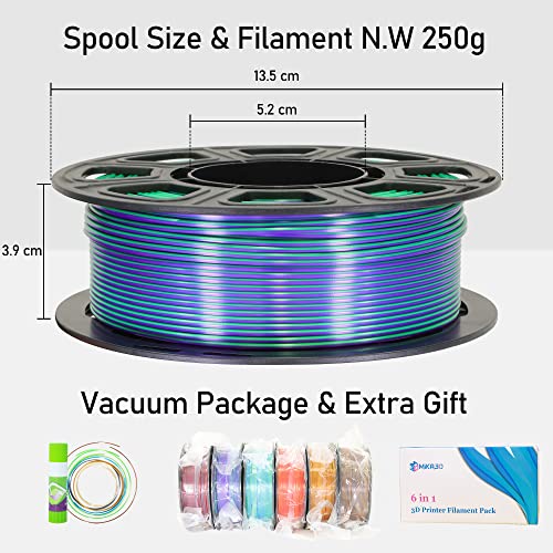 MIKA3D 6 Spools Bicolor Dual Color 1.75mm 3D Printer Filament Bundle, 3D Printing Silk PLA, Silk Black-Red/Purple-Green/Blue-Green/Red-Gold/Gold-Copper/Black-Orange, 3D Printing PLA 250g X 6 Spools - Image 5