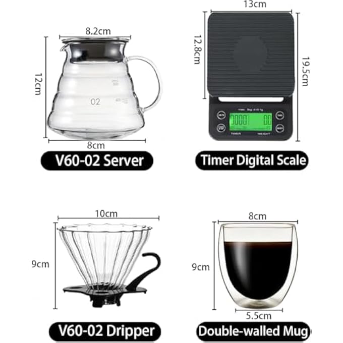 rayihni V60 Coffee Maker Gift Set Ceramic Coffee Grinder Dripper Filter Kettle Travel Bag Coffee Maker Set Portable Carry Case Stainless KettleCoffee Filter SetFor HomeTravelCamping Indoor Outdoor - Image 4