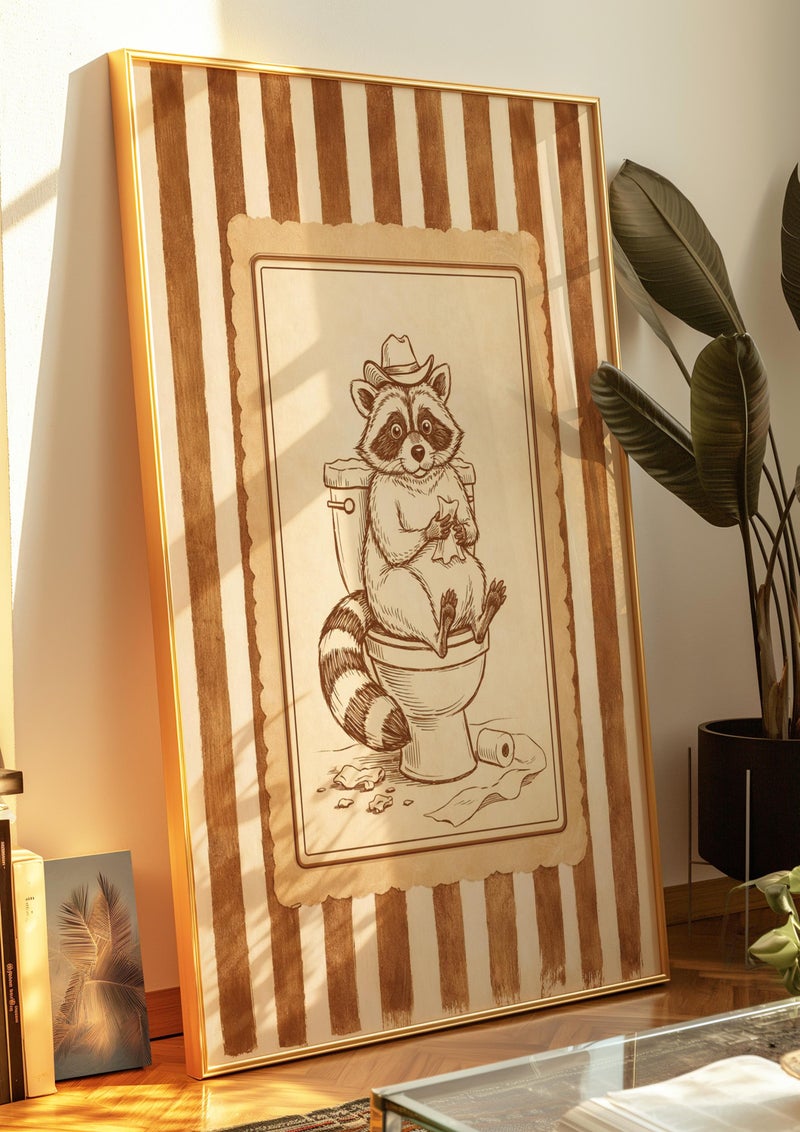 TNESSENTIAL Raccoon on Toilet Poster, Funny Bathroom Wall Art, Vintage Cowboy Raccoon Print, Quirky Powder Room Decor - Image 2