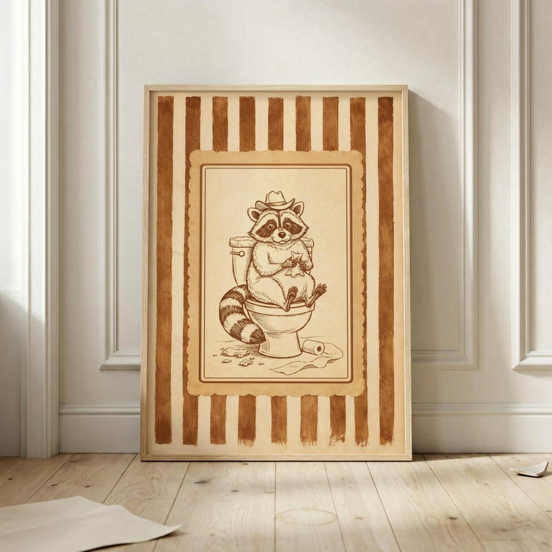 TNESSENTIAL Raccoon on Toilet Poster, Funny Bathroom Wall Art, Vintage Cowboy Raccoon Print, Quirky Powder Room Decor - Image 4