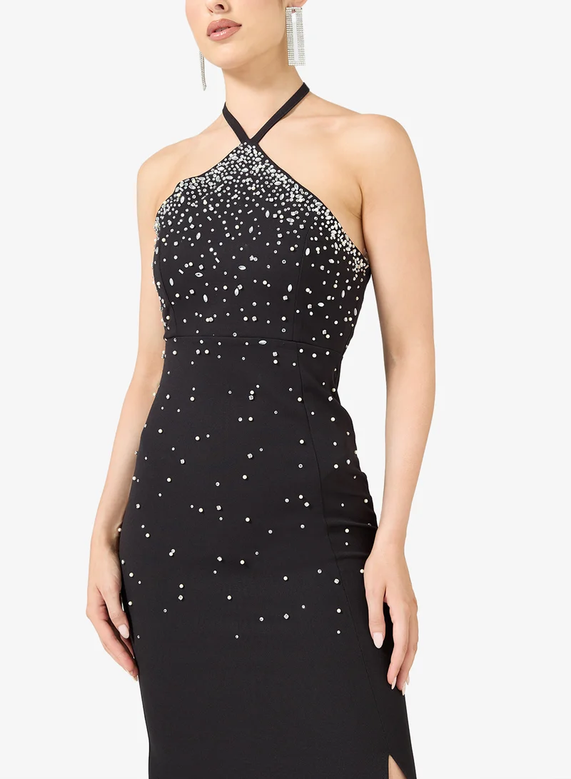 Ella Limited Edition  Halter Embellihed Dress With Slit for Women | Best Price UAE