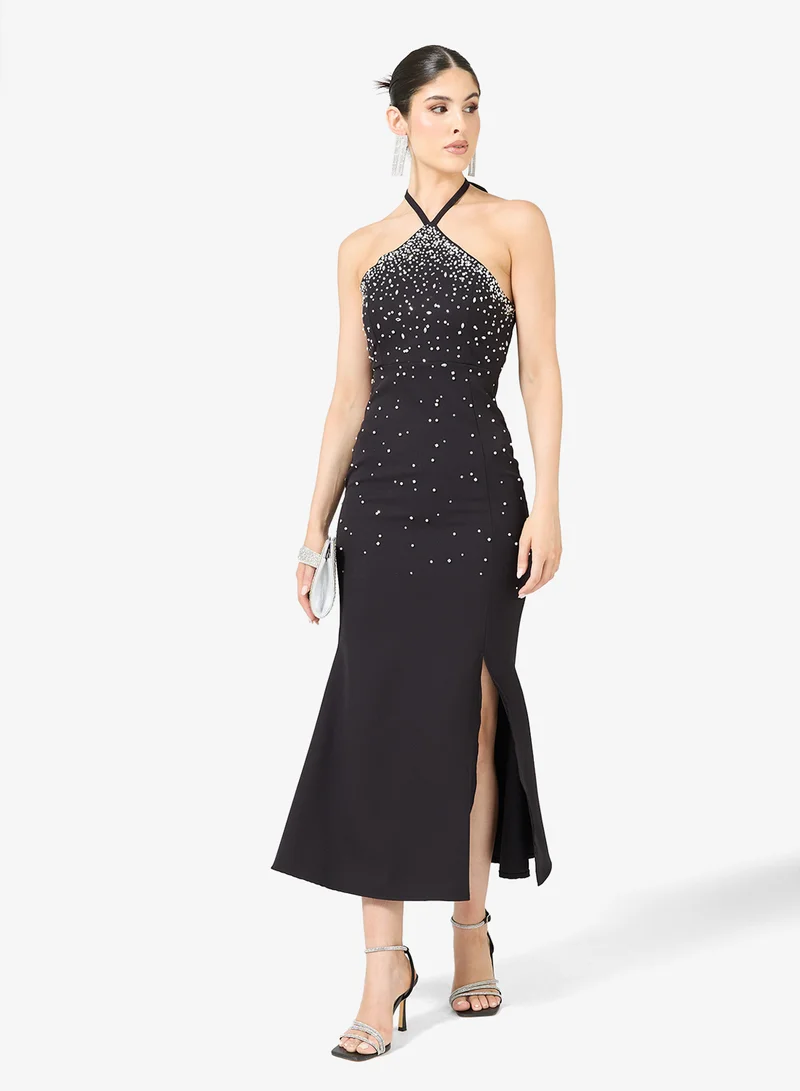 Ella Limited Edition  Halter Embellihed Dress With Slit for Women | Best Price UAE