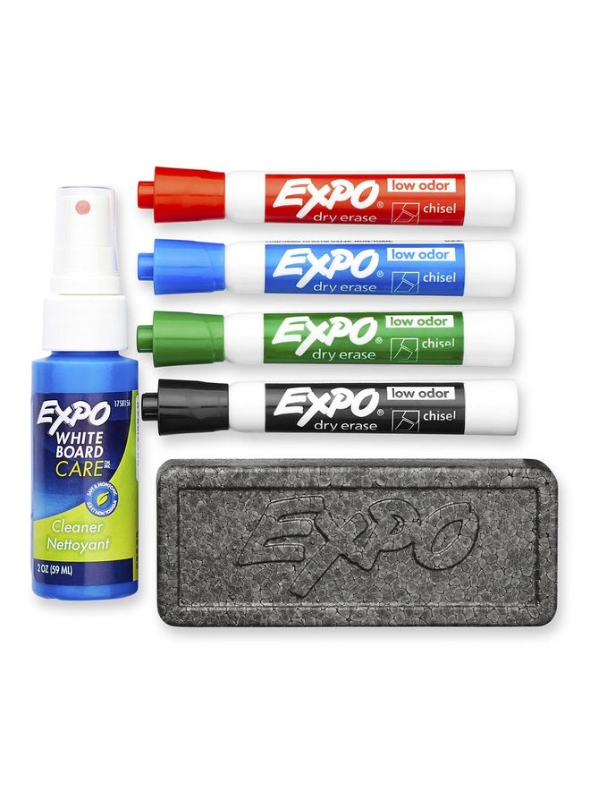 Expo EXPO Low Odor Dry Erase Marker Set with White Board Eraser and Cleaner, Chisel Tip Dry Erase Markers, Assorted Colors, 6 Piece Set with Whiteboard Cleaner  - Image 3