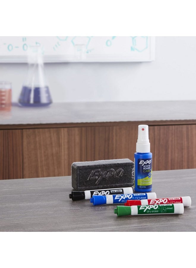 Expo EXPO Low Odor Dry Erase Marker Set with White Board Eraser and Cleaner, Chisel Tip Dry Erase Markers, Assorted Colors, 6 Piece Set with Whiteboard Cleaner  - Image 2
