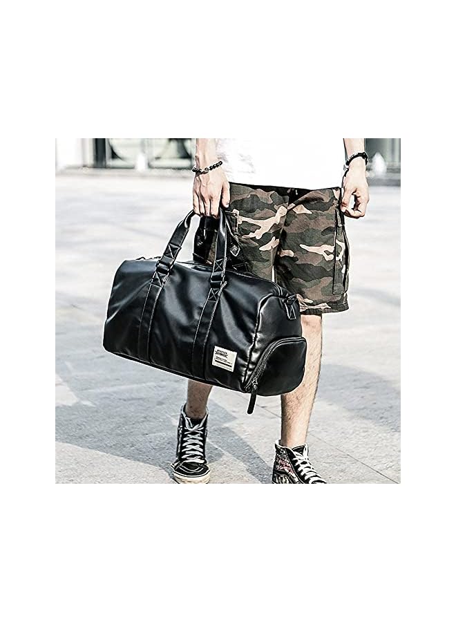 PROMASS حقيبة رياضية، حقيبة تدريب رياضية على الكتف، حقيبة لياقة بدنية للرجال والنساء من مادة PU مقاومة للماء بسعة كبيرة مع حجرة للأحذية وحقيبة للفصل بين الرطب والجاف (أسود) - Image 2