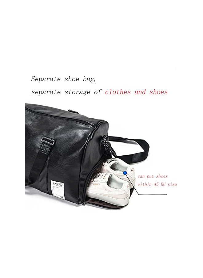 PROMASS حقيبة رياضية، حقيبة تدريب رياضية على الكتف، حقيبة لياقة بدنية للرجال والنساء من مادة PU مقاومة للماء بسعة كبيرة مع حجرة للأحذية وحقيبة للفصل بين الرطب والجاف (أسود) - Image 3