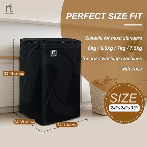 NABAAT Washing Machine Cover for 6kg / 6.5kg / 7kg / 7.5kg Top Load Fully Automatic Waterproof & Dust proof Cover with Adjustable Buckles, Black (WMC-1) - Image 2