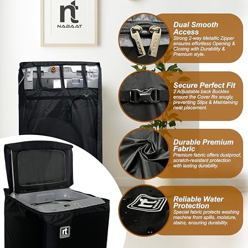 NABAAT Washing Machine Cover for 6kg / 6.5kg / 7kg / 7.5kg Top Load Fully Automatic Waterproof & Dust proof Cover with Adjustable Buckles, Black (WMC-1) - Image 3