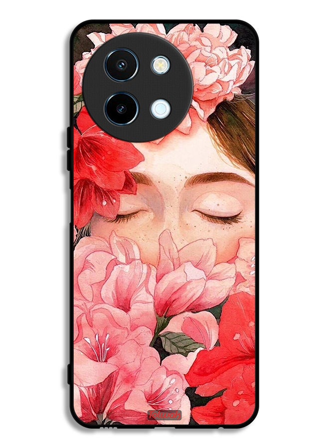 Tolwak Vivo Y38 5G Protective Case Cover Girl Face Hide In Flowers Art - Image 1