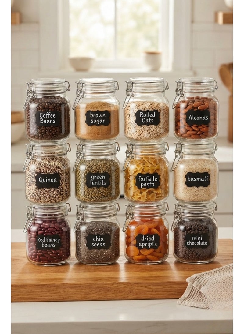 Set of 12 Glass Storage Jars with Airtight Clip Lid - Available in 500ml, 750ml & 1L - Kitchen & Pantry Organization - Image 2