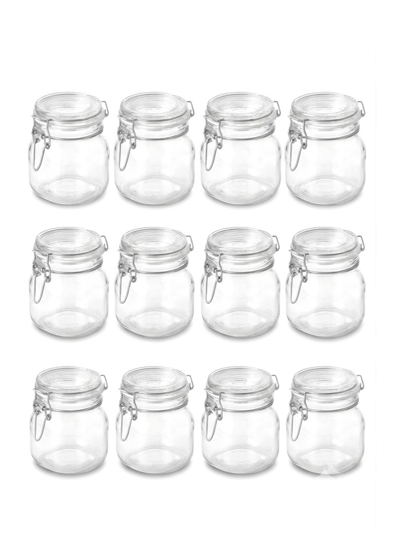 Set of 12 Glass Storage Jars with Airtight Clip Lid - Available in 500ml, 750ml & 1L - Kitchen & Pantry Organization - Image 1