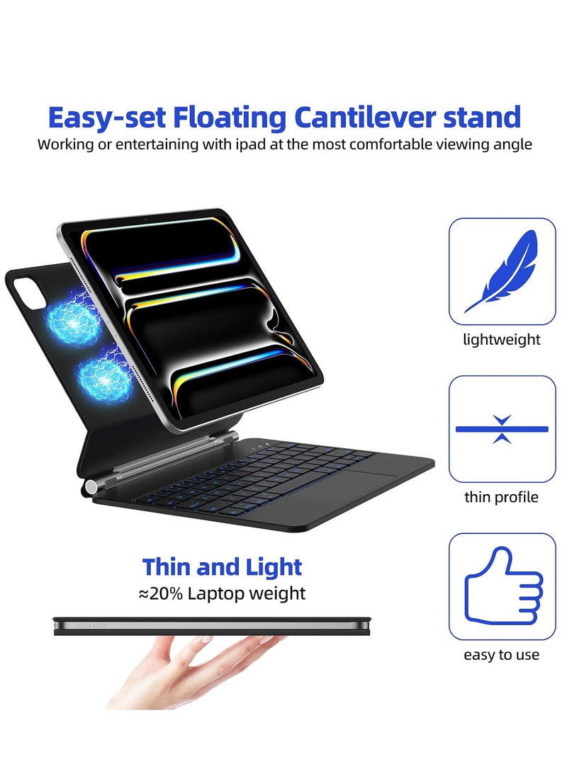 QPHWHFQ - Magic Keyboard Case for iPad 11 inch (A16, 2025) / iPad 10th Generation 10.9" (2022), Magnetic Keyboard for iPad 11th / 10th, Multi-Touch Trackpad, 7 Colors Backlit Keys, Magnetic Floating Stand - Image 1