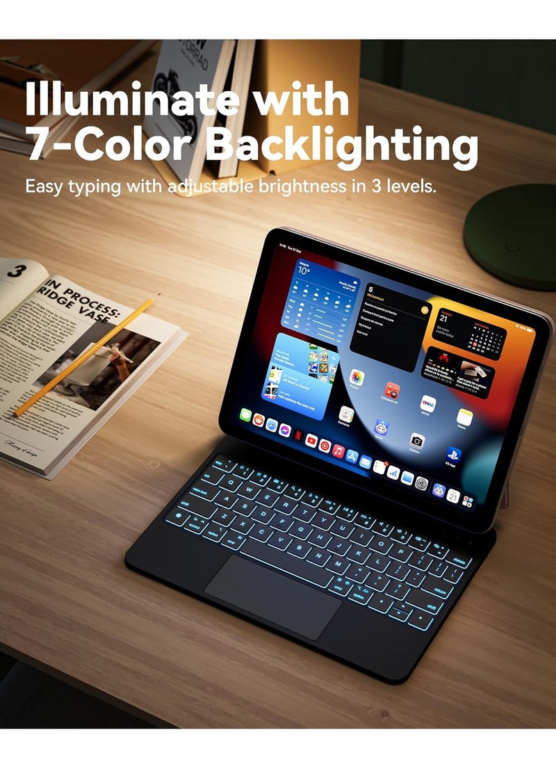QPHWHFQ - Magic Keyboard Case for iPad 11 inch (A16, 2025) / iPad 10th Generation 10.9" (2022), Magnetic Keyboard for iPad 11th / 10th, Multi-Touch Trackpad, 7 Colors Backlit Keys, Magnetic Floating Stand - Image 1
