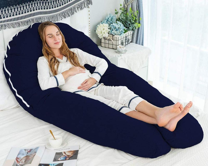 DADDY COOL وسادة الحمل الكاملة دادي كول / وسادة الأمومة / وسادة الرضاعة / وسادة الرضاعة الطبيعية بغطاء قابل للإزالة بسحاب من القطن 100% عبوة من 1 (أزرق داكن) - Image 2