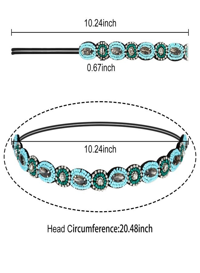 Amariver Headband for Women 2 Pieces Rhinestone Beaded Headbands Blue and Green Crystal Hairbands Elastic Hair Bands Sparkly Head Band Fashion Hair Accessories for Woman Girls - Image 3
