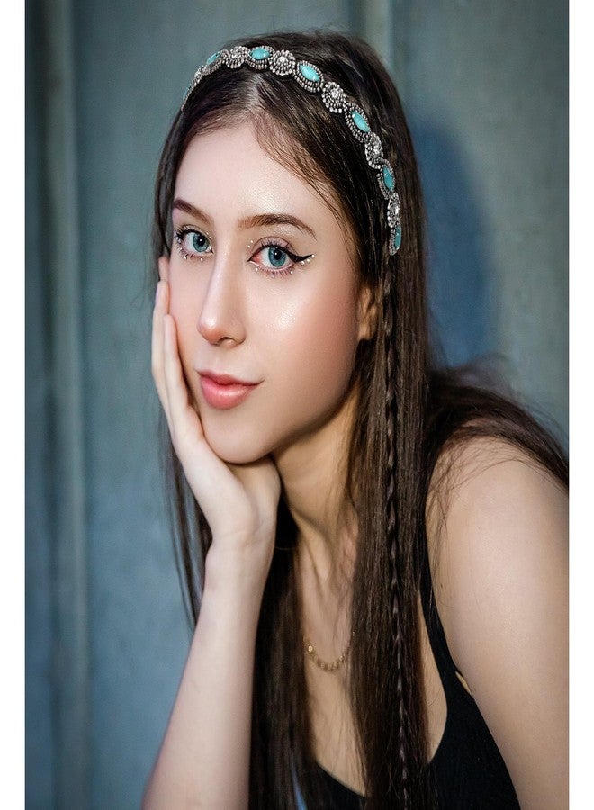 Amariver Headband for Women 2 Pieces Rhinestone Beaded Headbands Blue and Green Crystal Hairbands Elastic Hair Bands Sparkly Head Band Fashion Hair Accessories for Woman Girls - Image 4