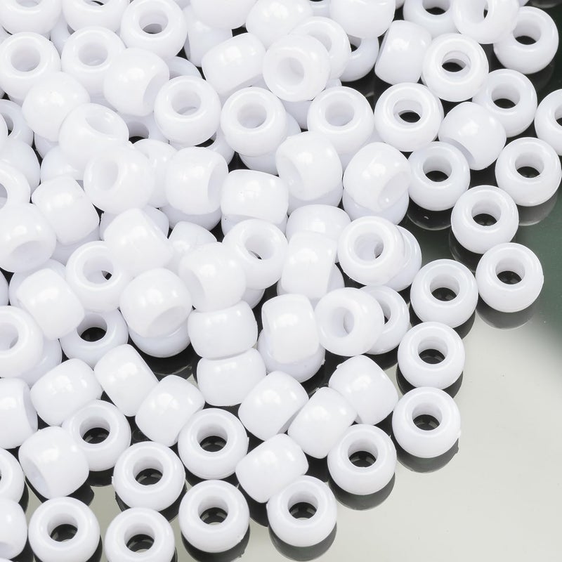 Gxueshan 1000 Pcs Acrylic White Pony Beads 6x9mm Bulk for Friendship Bracelet Necklace Jewelry Making Earring Hair Braiding