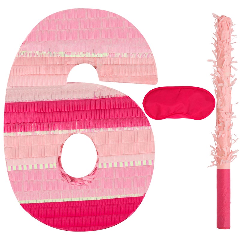 Birchio Pinks Number 6 Pinatas Bundle with a Blindfold and Bat162 x 11 x 4 Inches Perfect for Boys and Girls Birthday Party Supplies Pink Theme Birthday Decoration Pink Number 6 - Image 3