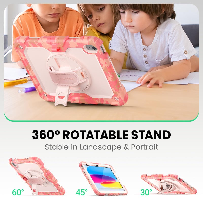 SEYMAC Case for iPad (A16) 11th/10th Generation 2025/2022 (11â€³/10.9â€³), Heavy Duty Full-Body Shockproof Protective Case with Screen Protector, Rotating Stand, Hand/Shoulder Strap, Multicolor/Pink - Image 4
