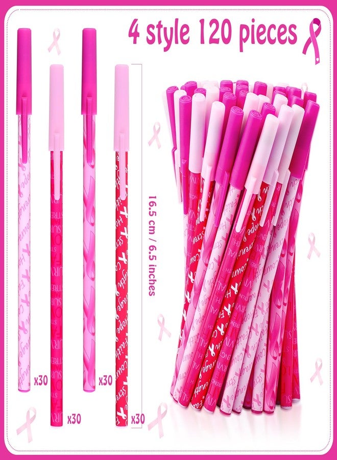 Faccito 120 Pcs Breast Cancer Awareness Pens Bulk Pink Ribbon Ballpoint Pens Hope Faith Strength Courage Survival Pens for Women Gift Public Events Charity Supplies, Black and Red Ink - Image 2