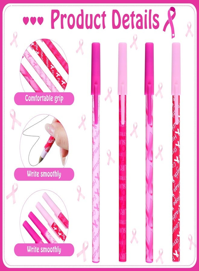 Faccito 120 Pcs Breast Cancer Awareness Pens Bulk Pink Ribbon Ballpoint Pens Hope Faith Strength Courage Survival Pens for Women Gift Public Events Charity Supplies, Black and Red Ink - Image 3
