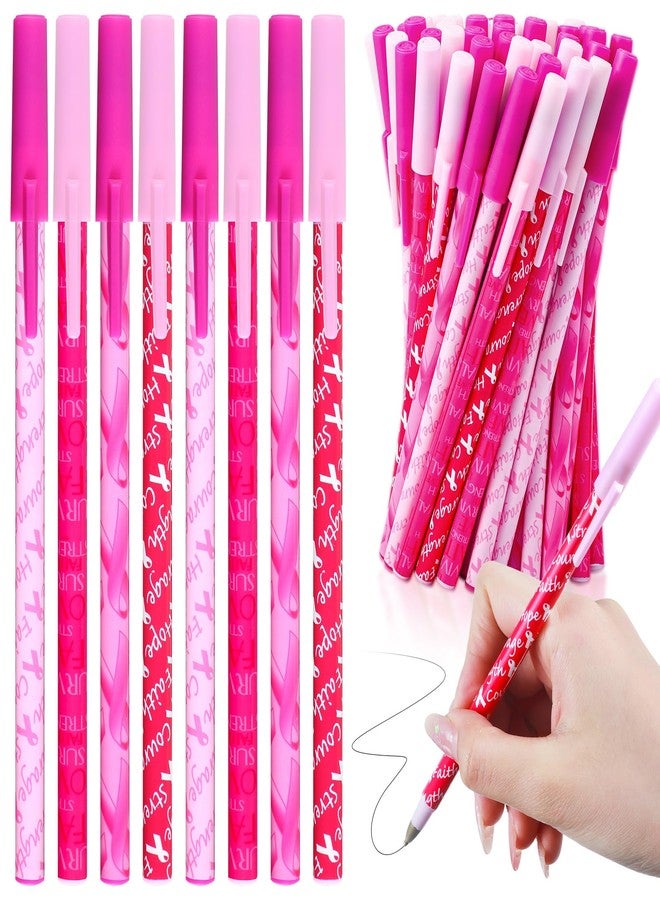 Faccito 120 Pcs Breast Cancer Awareness Pens Bulk Pink Ribbon Ballpoint Pens Hope Faith Strength Courage Survival Pens for Women Gift Public Events Charity Supplies, Black and Red Ink - Image 1
