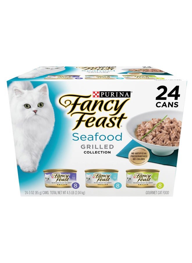Fancy Feast Purina Fancy Feast Grilled Wet Cat Food Seafood Collection in Wet Cat Food Variety Pack - (Pack of 24) 3 oz. Cans - Image 1