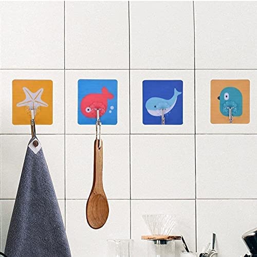FosCadit PVC Stainless Steel Fancy Printed Adhesive Sticker Hook Towel Hanger for KitchenBathroomUtensil Hook HolderBedroom Clothing Hanger Multicolor Design Pack of 12 - Image 5
