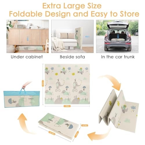EASY SHOPE Foldable Waterproof Foam Play Mat – 6 x 6.5 ft, Non-Toxic, Anti-Skid, Portable Baby & Toddler Floor Mat for Indoor & Outdoor Use, Extra Large, Soft & Safe Crawling Mat (Multicolor) - Image 2